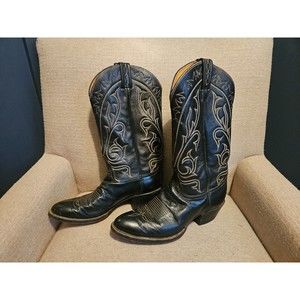 Tony Lama Cowboy Boots Black Leather Pull On Western Boots Womens Size 5